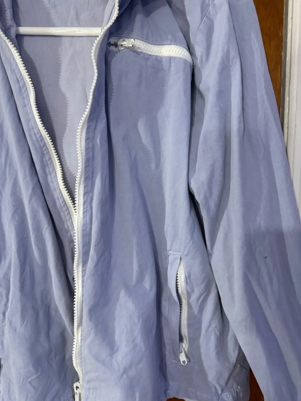 Light Blue Women's Hooded Windbreaker Jacket